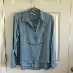 Lovestitch Size Small Long Sleeve Chambray V-Neck Blouse